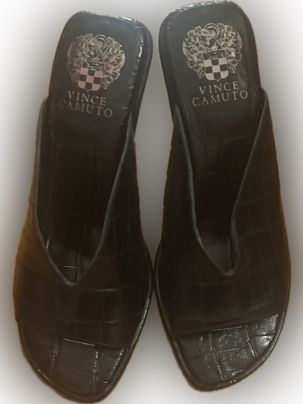 Vince Camuto Mershid Black Croc-Embossed Slide Mules
